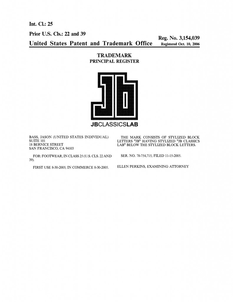 Trademark Application Granted for JB JBCLASSICSLAB, Riddle Patent Law, Scranton, PA, King of Prussia, PA, Allentown, PA, San Francisco, CA.
