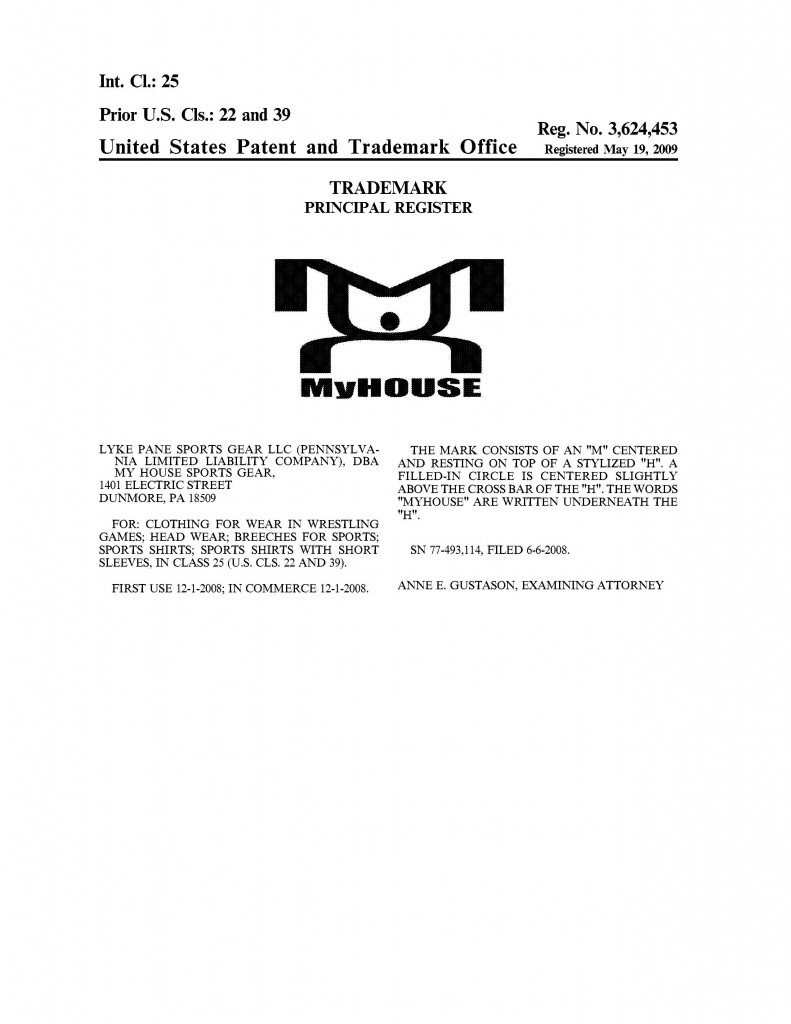 Trademark Granted for MH MYHOUSE. Riddle Patent Law, Scranton, PA, King of Prussia, PA, Allentown, PA, Dunmore, PA.