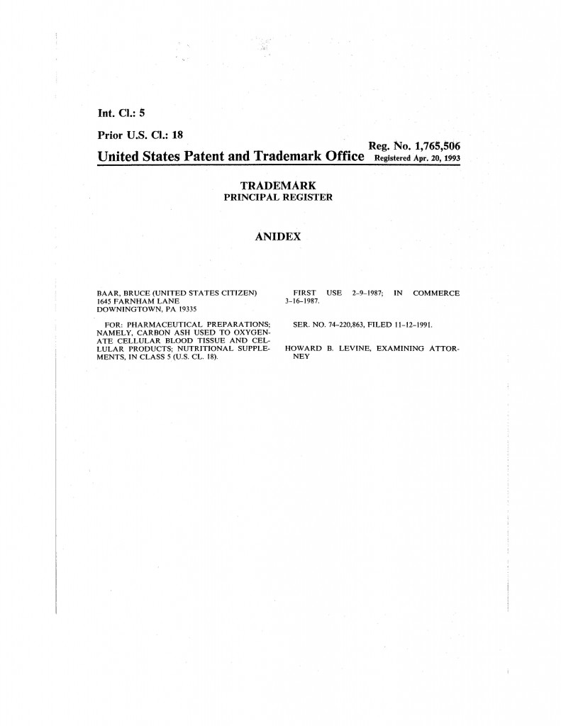 Trademark Application Granted for ANIDEX. Riddle Patent Law, Scranton, PA, King of Prussia, PA Allentown, PA.