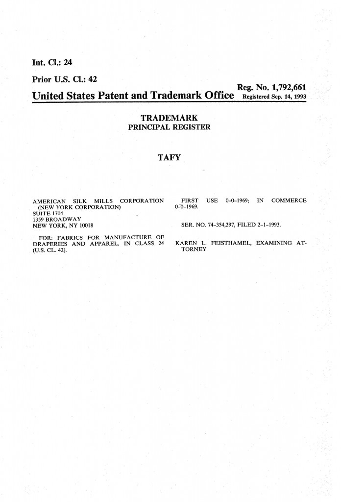Trademark Application Granted for TAFY. Riddle Patent Law, Scranton, PA, King of Prussia, PA, Allentown, PA, New York, NY.