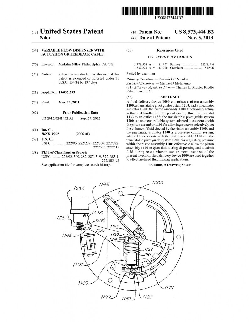 United States Patent Granted for Nilov. Riddle Patent Law, Scranton, PA, King of Prussia, PA, Allentown, PA, Philadelphia, PA.