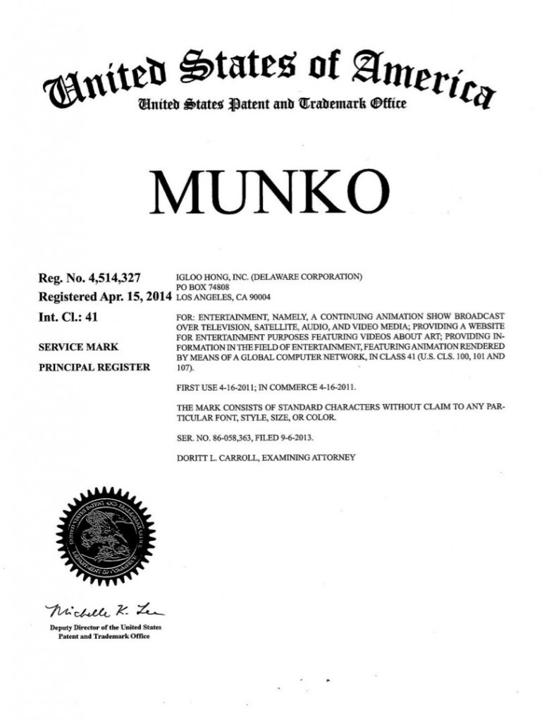 Trademark Granted for MUNKO. Riddle Patent Law, Scranton, PA, King of Prussia, PA, Los Angeles, CA.